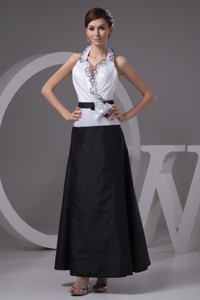 Black and White Ankle-length Mother of the Bride Dress Handmade Flower