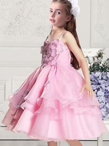 Beautiful Pink Flower Girl Dress With Appliques And Bowknot