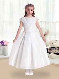 Pretty Scoop Satin Flower Girl Dress With Appliques