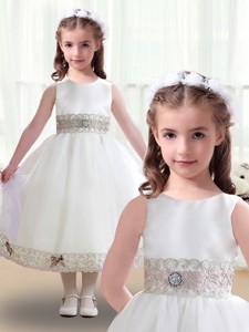 Discount Scoop White Flower Girl Dress With Appliques