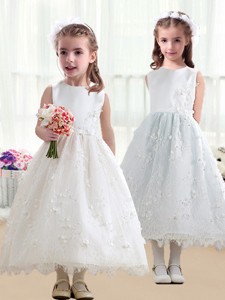 Pretty Scoop A Line White Flower Girl Dress In Lace