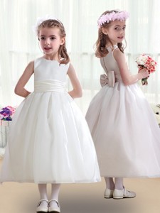 Top Selling White Flower Girl Dress With Bowknot