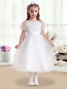 Fashionable Scoop White Flower Girl Dress With Appliques