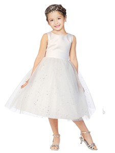 Simple Scoop Tulle Sequins Flower Girl Dress in White 