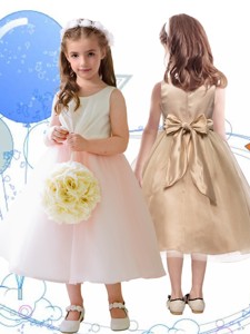 Beautiful Scoop Baby Pink Tulle Flower Girl Dress with Sashes 