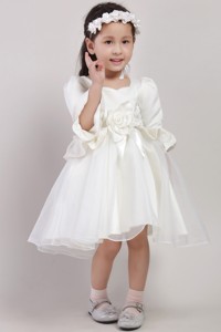White Square Knee-length Organza And Taffeta Embroidery And Handle Made Flowers Little Girl D