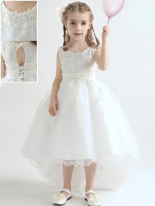 Latest A Line Scoop High Low Flower Girl Dress in Organza 