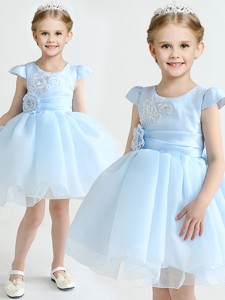 Hot Sale Applique and Bowknot Flower Girl Dress in Light Blue 