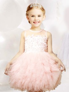 2017 Pretty See Through Applique and Ruffled Flower Girl Dress in Tulle 