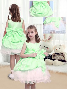 Beautiful A Line Scoop Mini Length Bowknot Flower Girl Dress In Multi Color