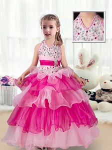 Pretty Halter Top Flower Girl Dress With Ruffled Layers