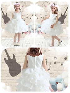 Cute Scoop White Flower Girl Dress With Ruffled Layers
