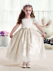 Customized Empire Short Sleeves Flower Girl Dress With Lace