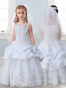 Best Spaghetti Straps Flower Girl Dress with Lace and Pick Ups 