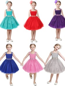 Gorgeous Straps Beading and Bowknot Little Girl Pageant Dress in Mini Length 
