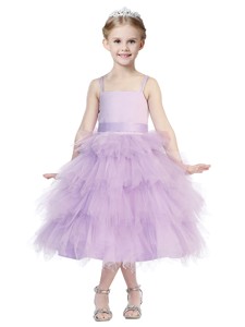 Beautiful Spaghetti Straps Lavender Little Girl Pageant Dress with Beading and Ruffled Layers 