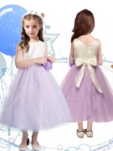 Wonderful Scoop Little Girl Pageant Dress with Hand Made Flowers and Bowknot 