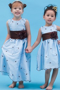 Baby Blue Scoop Ankle-length Taffeta Appliques Flower Girl Dress
