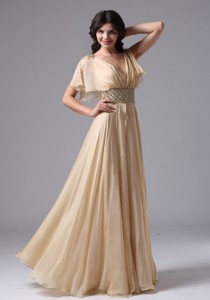 Champagne V-neck In Alhambra California And Beaded Decorate Waist For Mother Of The Bride Dress