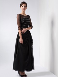 Black Column Scoop Ankle-length Chiffon Beading Mother Of The Bride Dress