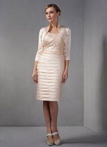 Chanpagne Column Scoop Knee-length Taffeta Beading and Ruch Mother Of The Bride Dress