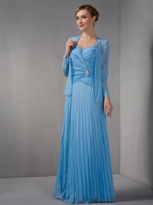 Teal Column Straps Floor-length Chiffon Appliques Mother Of The Bride Dress