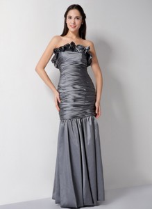 Ruffle Accent Grey Trimmed ruching Handmade Evening Dress