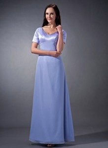 Lilac Cloumn V-neck Ankle-length Chiffon Ruch Bridesmaid Dress