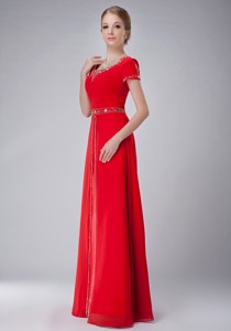 Red Empire Scoop Floor-length Chiffon Beading Mother Of The Bride Dress