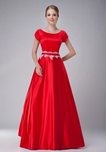 Red Scoop Floor-length Taffeta Appliques Mother Of The Bride Dress