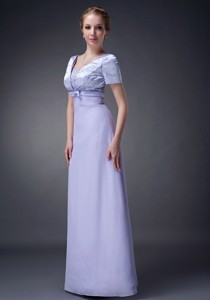 Lilac Column V-neck Floor-length Chiffon Beading Mother Of The Bride Dress