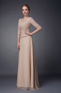 Champagne Empire V-neck Floor-length Chiffon Beading Mother Of The Bride Dress
