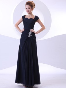 Appliques Decorate Bodice Ankle-length Straps Navy Blue Mother Of The Bride Dress