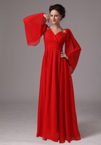 Red Long Sleeves V-neck Appliques Mother Of The Bride Dress For Custom Made In Lithia Springs Georgi