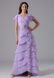 Lavender V-neck Ruffled Layeres Mother Of The Bride Dress With Beading And Ruch In Louisiana