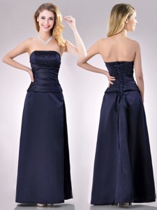 Fashionable Strapless Beaded Bust Long Mother Of The Bride Dress In Navy Blue