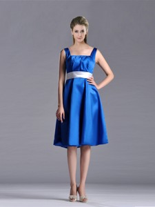 Exquisite Empire Square Taffeta Blue Mother Of The Bride Dress With White Belt