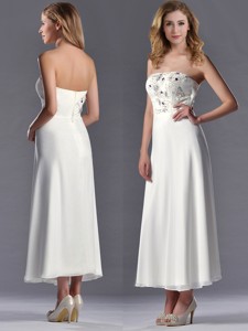 Beautiful Applique With Beading White Mother Of The Bride Dress In Tea Length