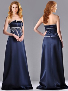 Fashionable Column Strapless Taffeta Long Mother Of The Bride Dress In Navy Blue