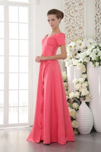 Coral Red Column / Sheath Scoop Floor-length Satin Beading Mother Of The Bride Dress