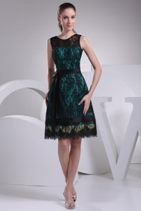 Black Lace Covered Teal Satin Mother of The Brides Dress with Sash and Bow