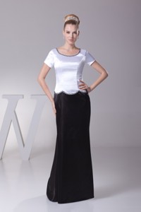 Black and White Sheath Scoop Short Sleeves Mother Of The Bride Dress