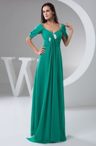 Exquisite Turquoise Floor-length Ruched Mother of the Bride Dress