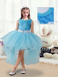 Latest High Low Flower Girl Dress With Belt And Appliques
