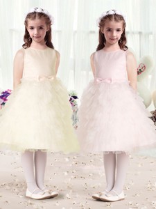 Luxurious Scoop Flower Girl Dress With Ruffles And Bowknot