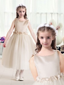 Romantic Ball Gown Bateau Champagne Flower Girl Dress With Belt