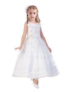 Lovely Scoop A Line Flower Girl Dress with Hand Made Flowers and Lace 