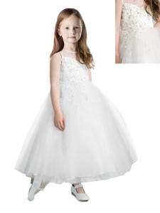 See Through Scoop Tulle Flower Girl Dress with Appliques 