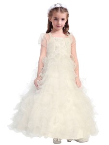 Discount Spaghetti Straps Flower Girl Dress with Beading and Ruffled Layers 