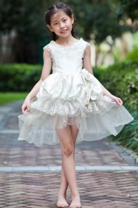 White Scoop Mini-length Taffeta And Organza Hand Made Flowers Flower Girl Dress